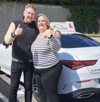 Bee Safe Driving School student — Thumbs up — passed!